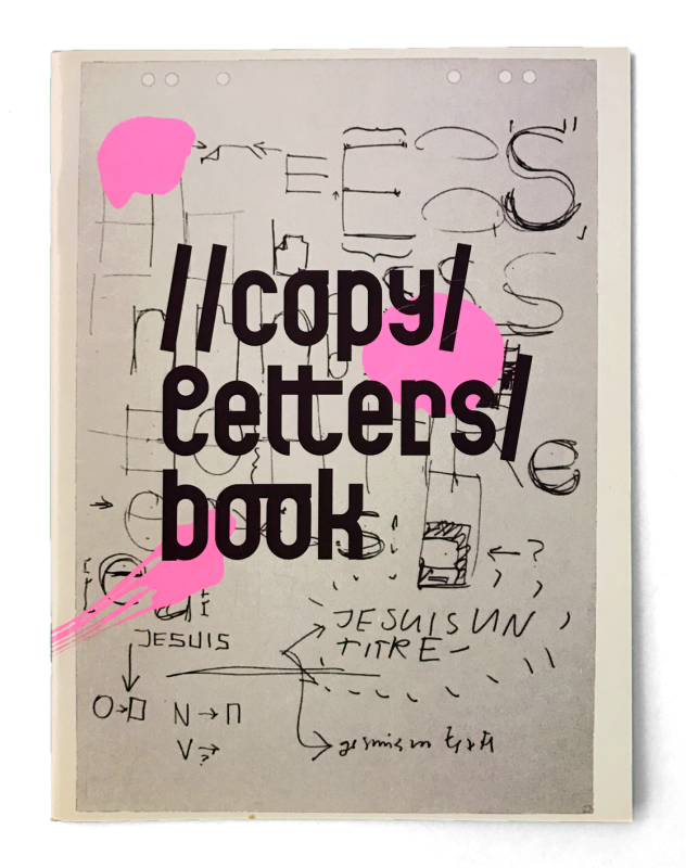 Couverture du spécimen de la fonderie digitale //copy/letters, réalisé avec Philippe Cuendet, Laurence Jaccottet, Genêt Mayor et Gregor Schönborn. Le titre est composé dans une police modulaire que j'ai créée dans le cadre de mes études.