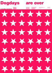 Affiche de l’exposition «Dogdays Are Over, la vidéo comme pratique artistique dans l’art contemporain suisse» au Centre culturel suisse de Paris. Commissariat: Nicolas Tremblay.