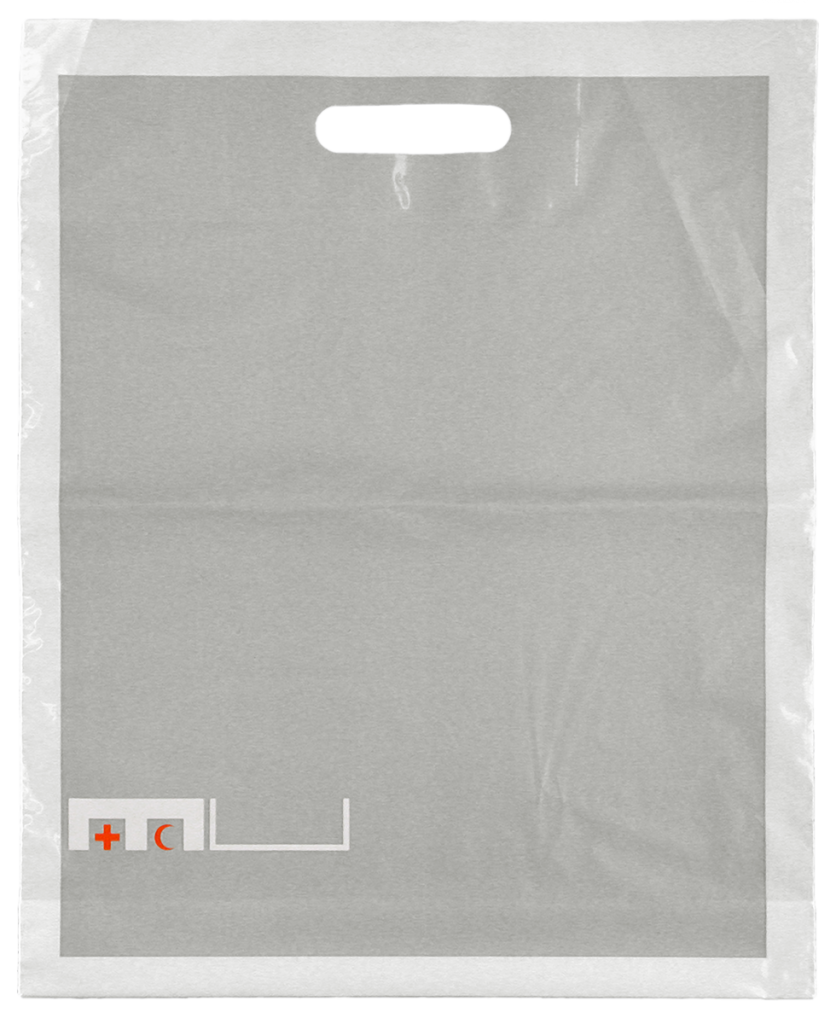 Sac en plastique du Musée de la Croix-Rouge et du Croissant-Rouge, élément de l’identité visuelle développée dans le cadre de mes études à l’ECAL. En collaboration avec Gilles & Vincent Turin.