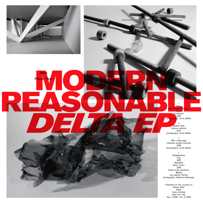 La pochette du EP est également le catalogue de l’exposition «Delta» de Pierre Vadi au Swiss Institute, New York. En tant que Schönherwehrs.