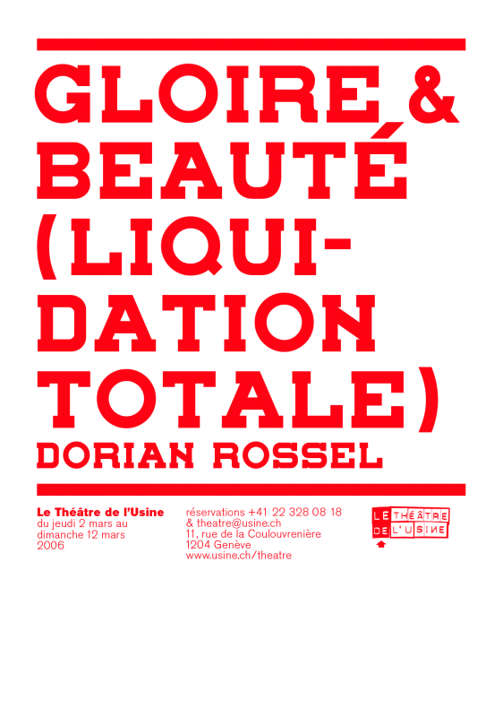 Affiche/dépliant (recto), pour le Théâtre de l’Usine, Genève. En tant que Schönwehrs.