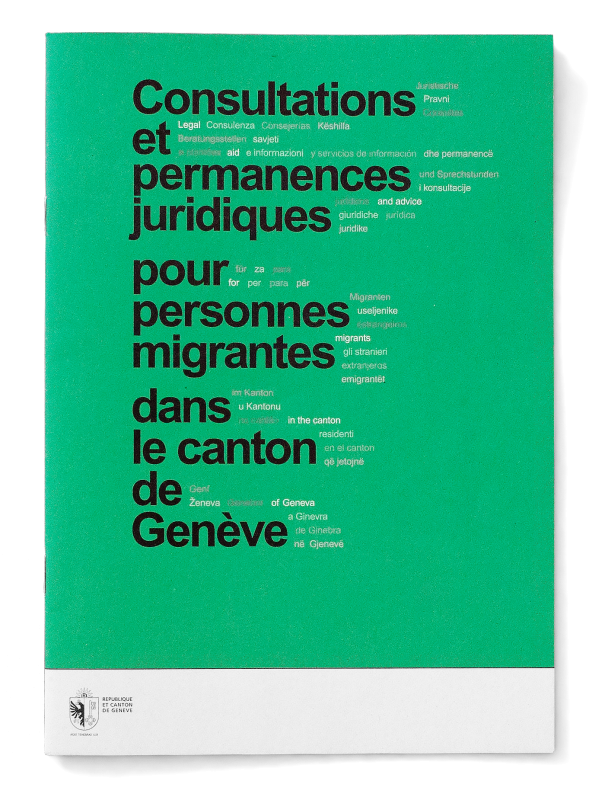 Brochure qui recense les consultations d'aide juridique du canton.