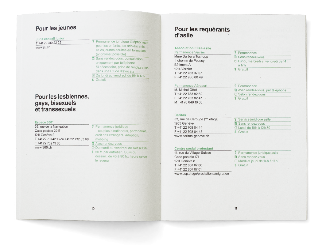 Brochure qui recense les consultations d'aide juridique du canton.