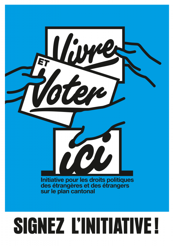 Logo et affiche pour une initiative cantonale pour le droit de vote des étrangers·ères au niveau cantonal (Vaud).