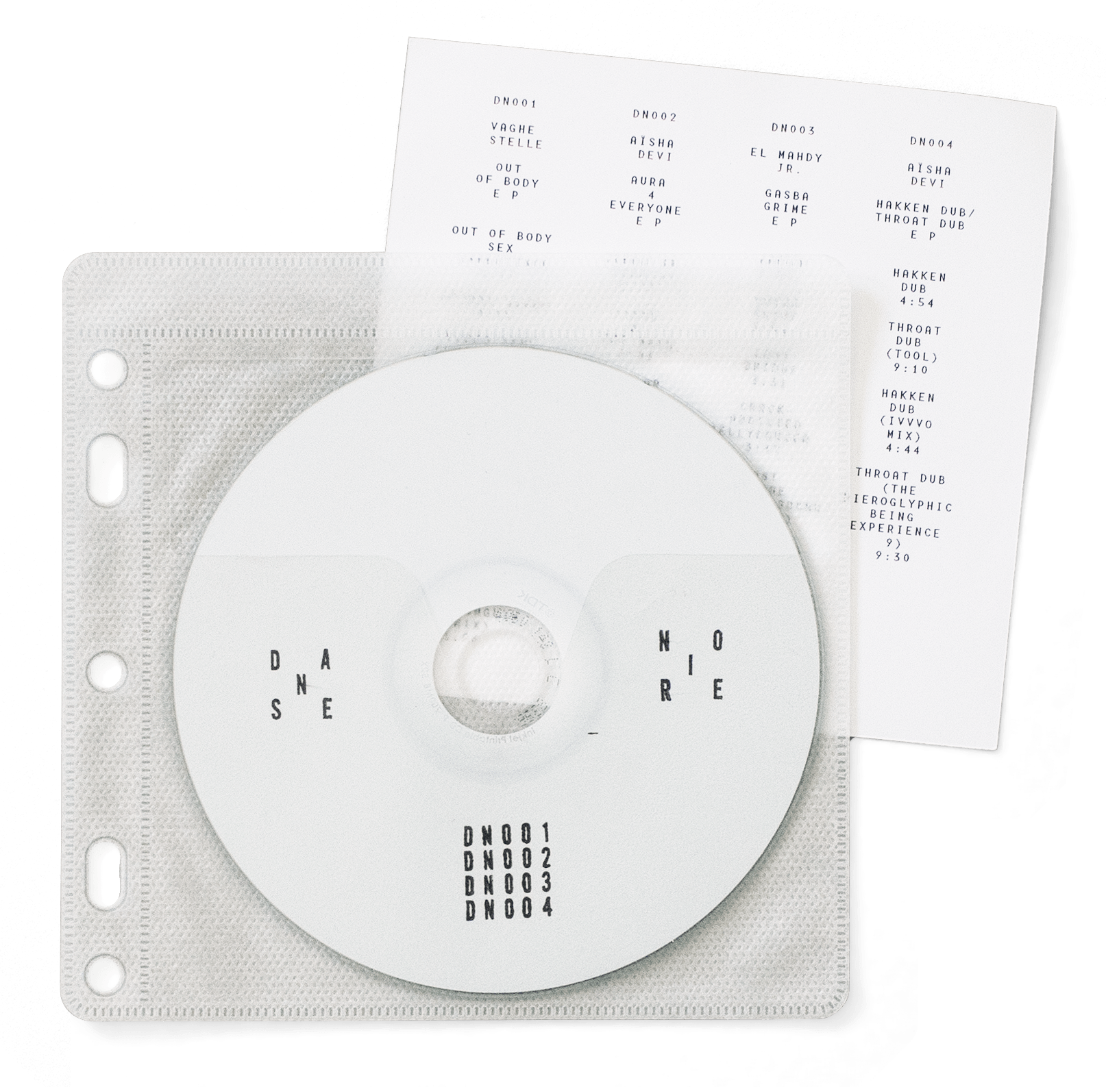 CD gravé regroupant les 4 premiers EP du label Danse Noire, vendu lors du Label day du festival de la Bâtie. Édition limitée imprimée en jet d’encre et tamponnée à la main.