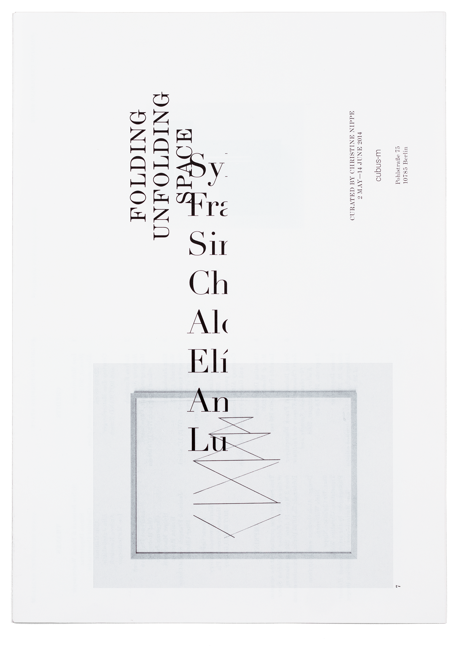 Brochure publiée à l’occasion de l’exposition collective «Folding Unfolding Space» à la galerie Cubus-m, Berlin.