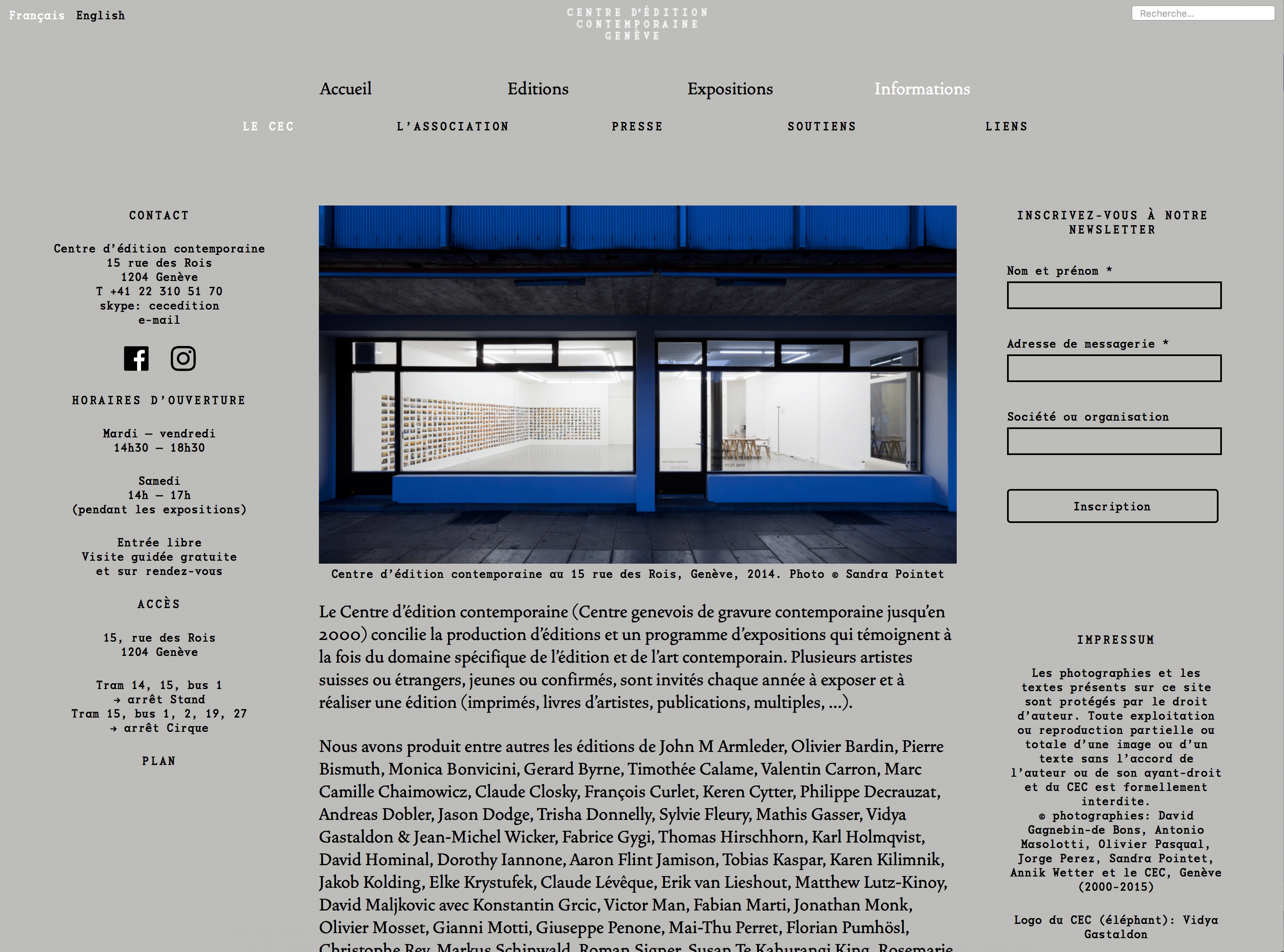 Site internet du Centre d'édition contemporaine, Genève