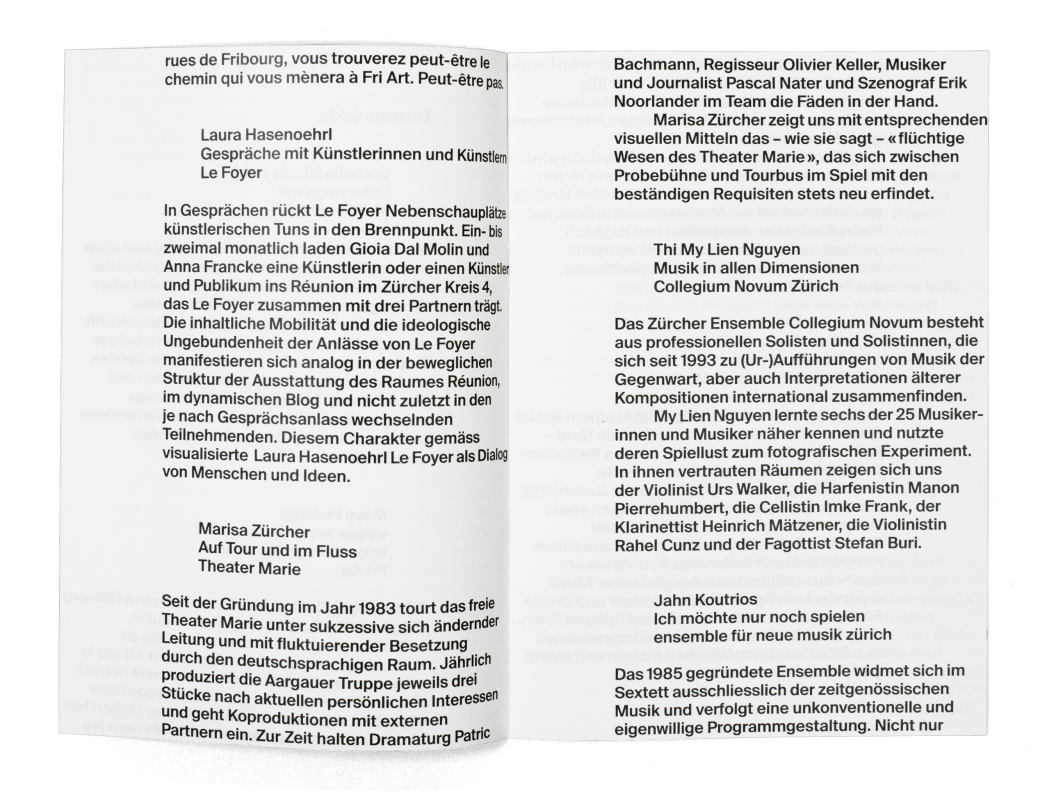 Coffret Fondation Nestlé pour l’art: double page de la brochure HSLU