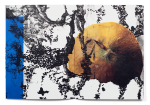 Collage de dessins de Leyla Goormaghtigh, Stéphanie Pfister et Florian Javet dans la brochure de leur exposition à la Ferme de la Chapelle