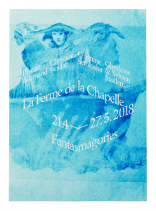 Monotype de Christine Sefolosha sur le carton d'invitation pour l'exposition à la Ferme de la Chapelle