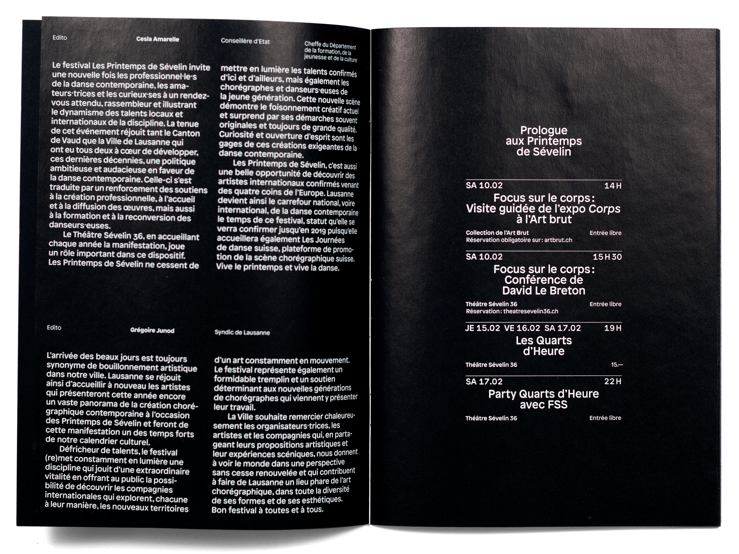 Printemps de Sévelin 2018, programme, double page