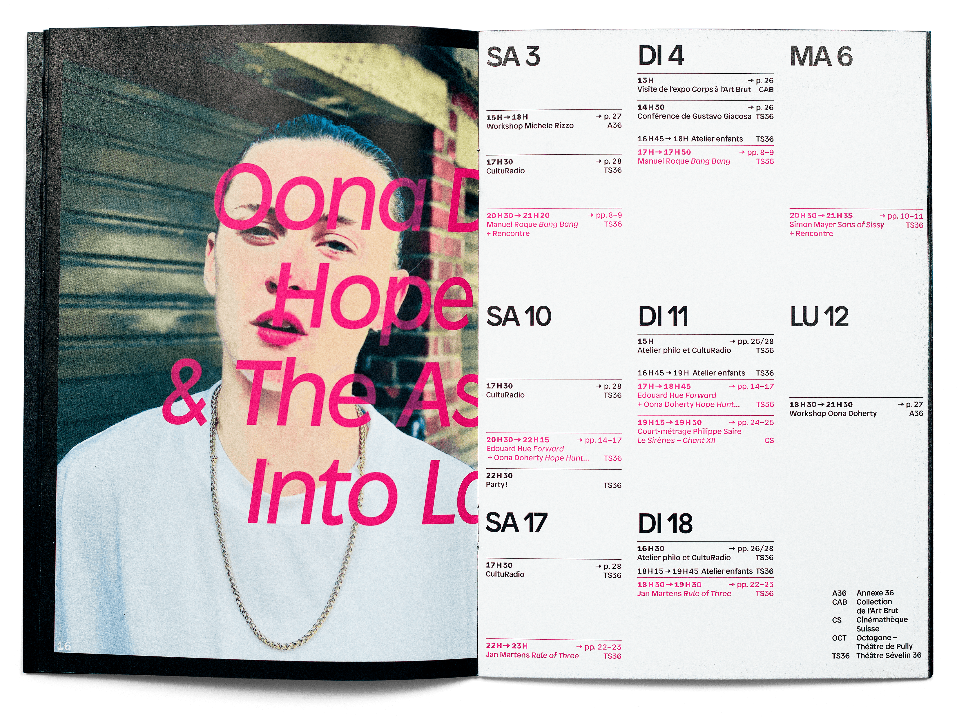 Printemps de Sévelin 2018, programme, double page