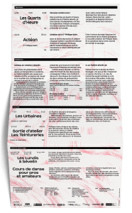 Verso du dépliant de saison pour le Théâtre Sévelin 36, Lausanne