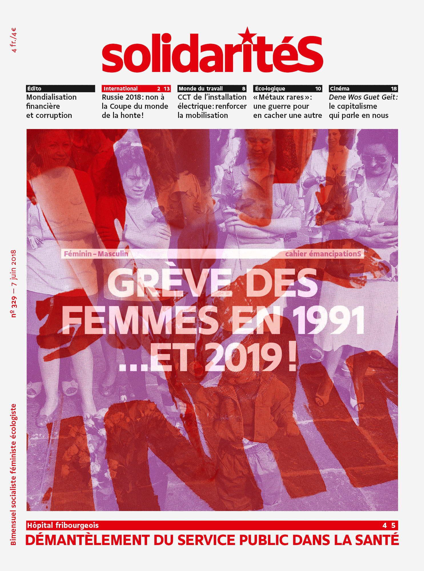 Couverture du numéro 329 du bimensuel solidaritéS: Grève des femmes en 1991 …et en 2019!