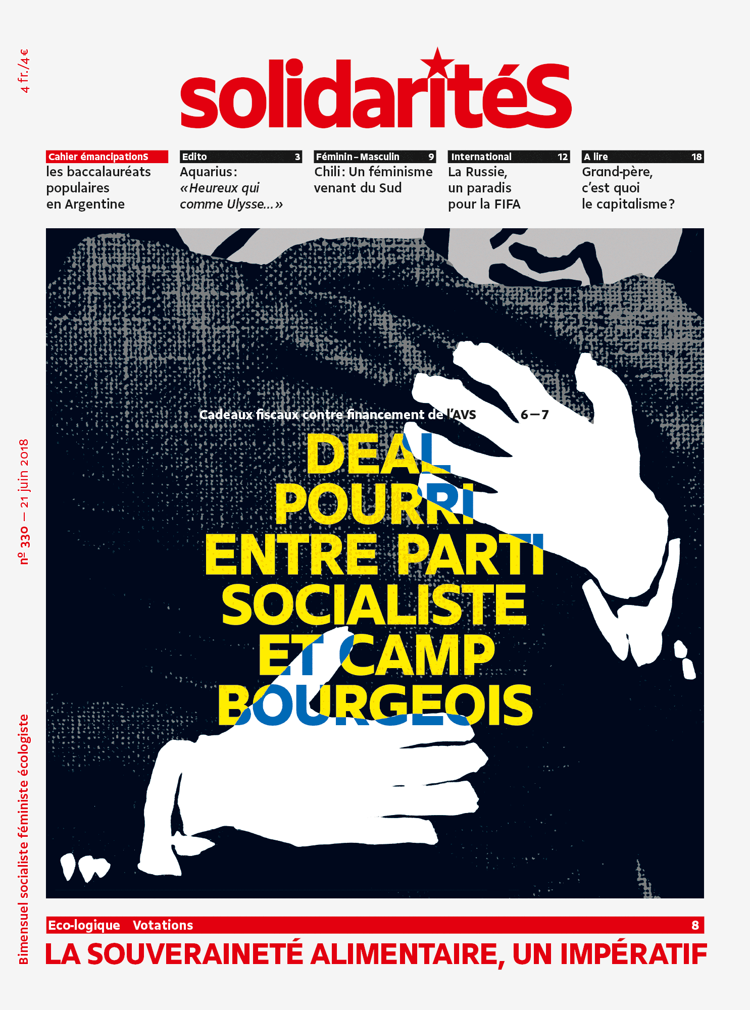 Couverture du numéro 330 du bimensuel solidaritéS: Deal pourri entre parti socialiste et camp bourgeois