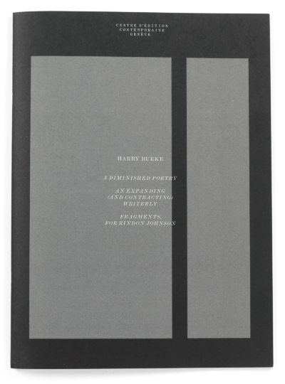 Cover of Harry Burke's publication published by the Centre d'édition contemporaine Geneva