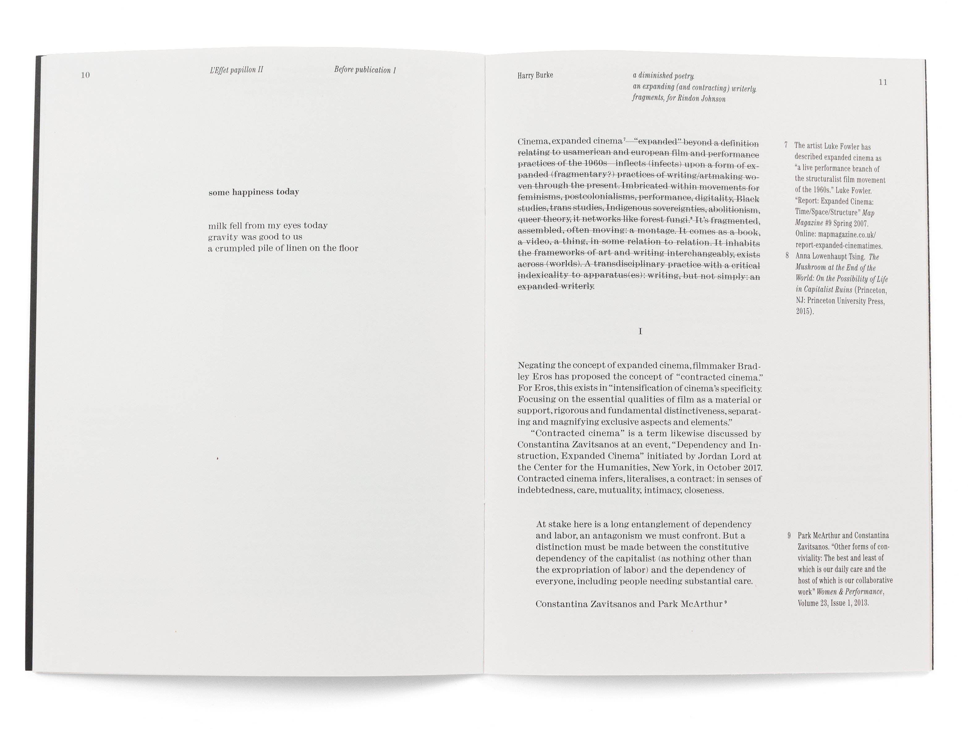 Intérieur de la brochure de Harry Burke pour le Centre d'édition contemporaine Genève