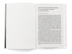 Double-page de la brochure “Morelli-Freud-Holmes" de Donatella Bernardi