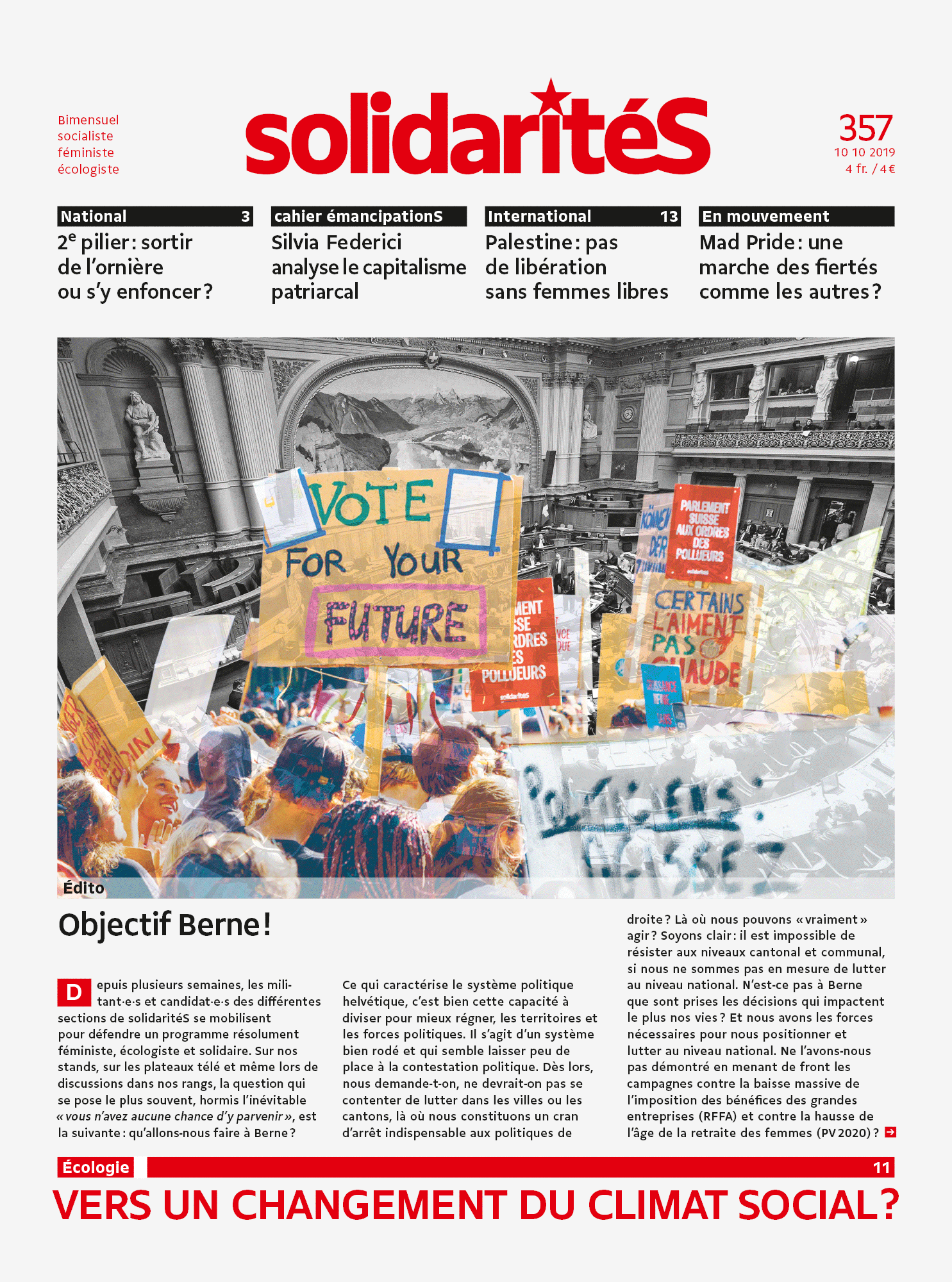 Collage representing climate activists in the swiss parliament