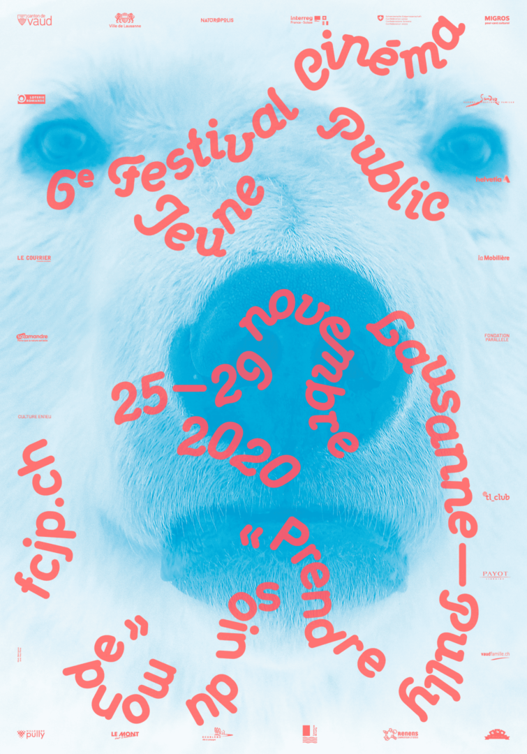Visage d'un ours blanc sur l’affiche du Festival Cinéma Jeune Public