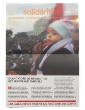Cover of solidaritéS journal issue 382, with a photo of a child during the Tahir square occupation