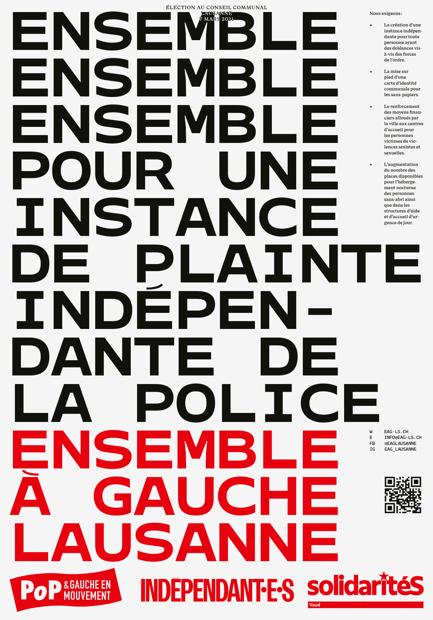 Affiche pour les élections communales 2021 à Lausanne