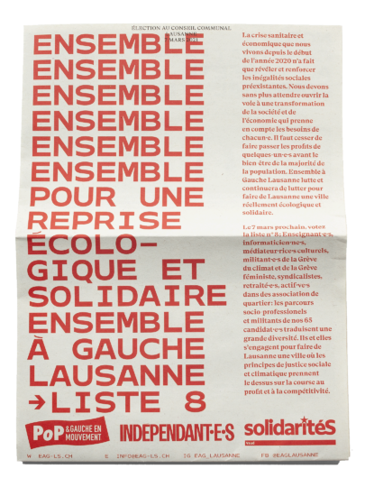 Pamphlet for the 2021 communal elections in Lausanne