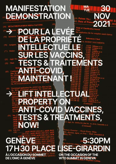 Brevet pour le vaccin Pfizer déchiré sur un flyer
